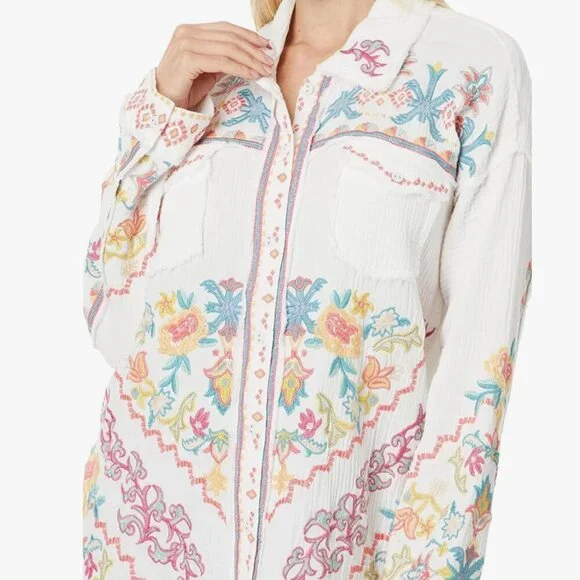NWT Johnny Was  Embroidered Toyah White Cotton Gauze Blouse S $295 - Picture 7 of 7